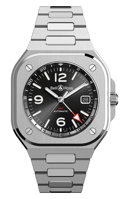 Мужские часы br 05 gmt BELL&ROSS бесцветного цвета, арт. BR05G-BL-ST/SST | Фото 1 (Материал корпуса: Сталь; Цвет циферблата: Чёрный; Механизм: Автомат)