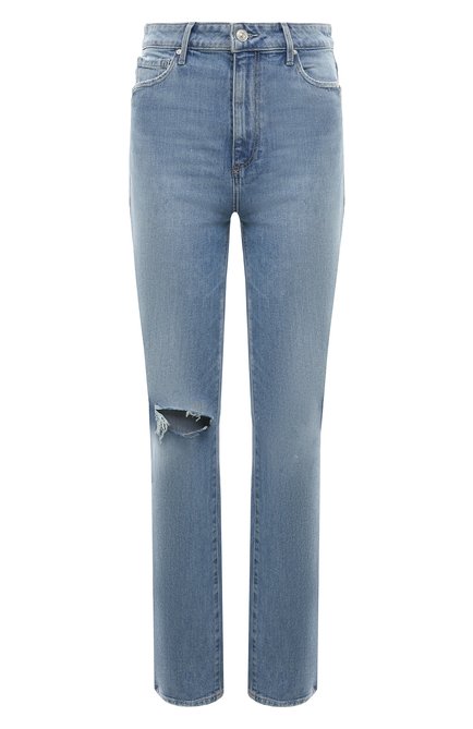 Женские джинсы PAIGE голубого цвета, арт. 8188B61-6798 | Фото 1 (Драгоценные камни: Проставлено; Длина (брюки, джинсы): Стандартные; Материал сплава: Проставлено; Материал внешний: Хлопок)
