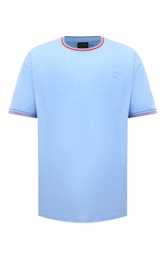 Мужская хлопковая футболка PAUL&SHARK голубого цвета, арт. 21411004/C00/3XL-6XL | Фото 1 (Принт: Без принта; Рукава: Короткие; Длина (для топов): Удлиненные; Материал внешний: Хлопок; Размерность: Маломерит; Стили: Кэжуэл)