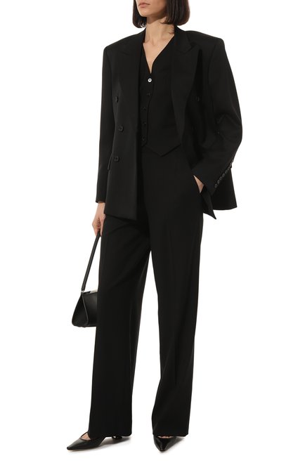 Женские шерстяные брюки NOBLE&BRULEE черного цвета, а рт. NB71/210722/6 | Фото 2 (Материал внешний: Шерсть; Длина (брюки, джинсы): Стандартные; Стили: Классический; Силуэт Ж (брюки и джинсы): Широкие; Женское Кросс-КТ: Брюки-одежда; Материал сплава: Проставлено; Драгоценные камни: Проставлено)
