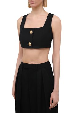 Женский шерстяной топ BALMAIN черного цвета, арт. VF10019/167L | Фото 3 (Кросс-КТ: без рукавов; Материал внешний: Шерсть; Стили: Гламурный; Региональные ограничения белый список (Axapta Mercury): Не проставлено, RU; Материал сплава: Проставлено; Рукава: Без рукавов; Драгоценные камни: Проставлено; Длина (для топов): Укороченные; Материал подклада: Вискоза)