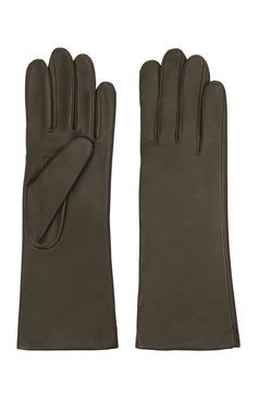 Женские кожаные перчатки AGNELLE хаки цвета, арт. CHRISTINA/A | Фото 2 (Материал: Натуральная кожа; Материал сплава: Проставлено; Нос: Не проставлено)