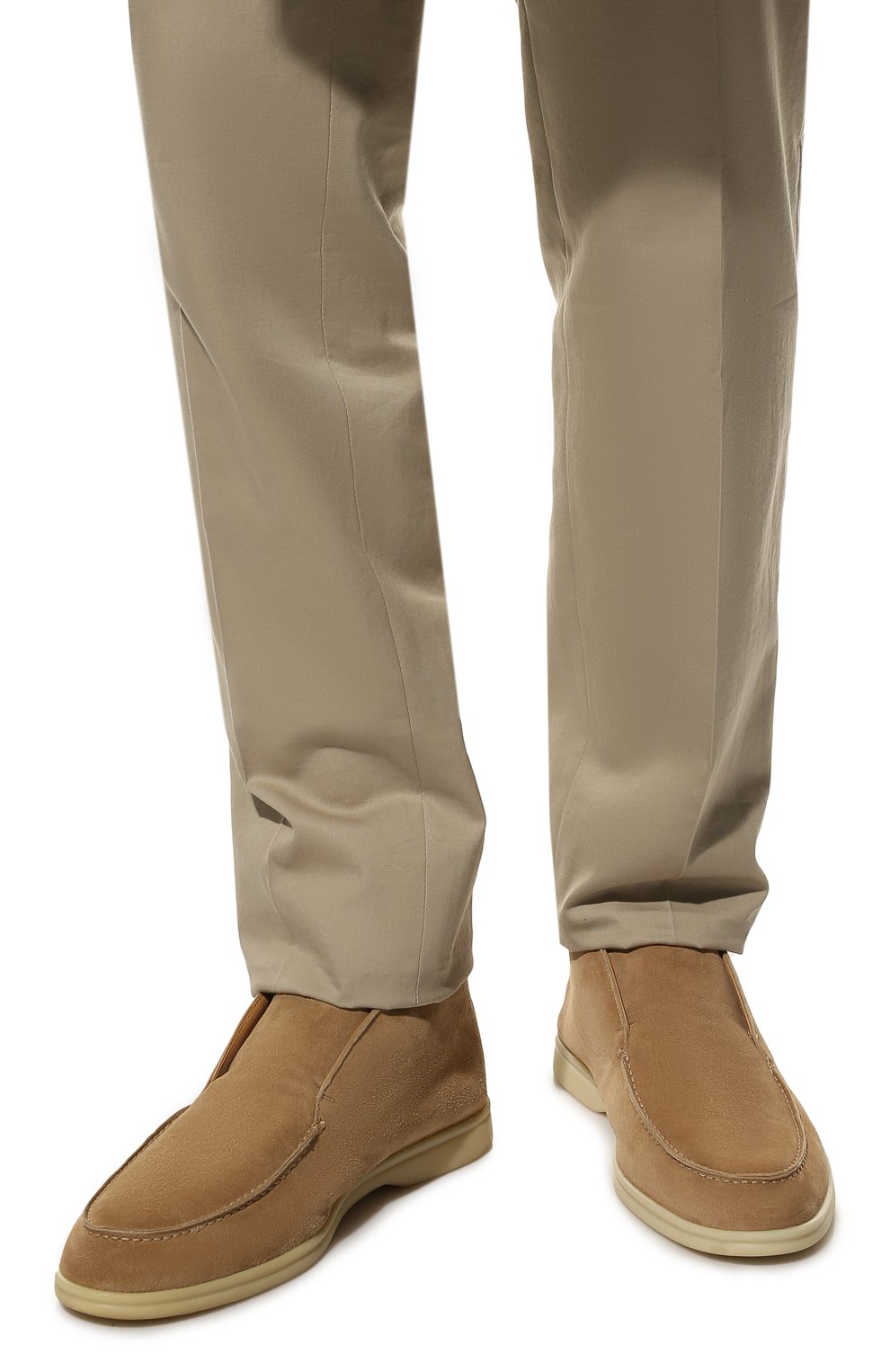 Мужские замшевые ботинки open walk LORO PIANA бежевого цвета, арт. FAB4368 | Фото 3 (Мужское Кросс-КТ: Ботинки-обувь; Материал внутренний: Натуральная кожа; Материал утеплителя: Без утеплителя; Подошва: Плоская; Материал внешний: Замша)