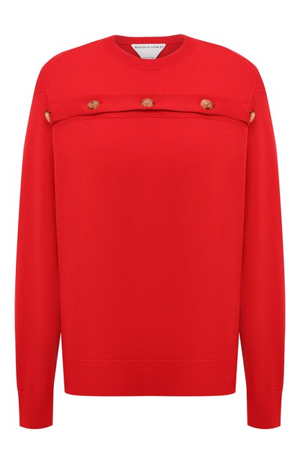 Женский шерстяной пуловер BOTTEGA VENETA красного цвета, арт. 648729/V09S0 | Фото 1 (Рукава: Длинные; Длина (для топов): Стандартные; Материал внешний: Шерсть; Стили: Кэжуэл; Женское Кросс-КТ: Пуловер-одежда; Региональные ограничения белый список (Axapta Mercury): RU)
