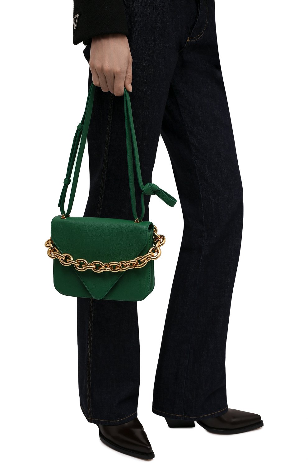 Женская сумка mount small BOTTEGA VENETA зеленого цвета, арт. 667399/V12M0 | Фото 2 (Сумки-технические: Сумки через плечо; Материал: Натуральная кожа; Ремень/цепочка: На ремешке; Размер: small)