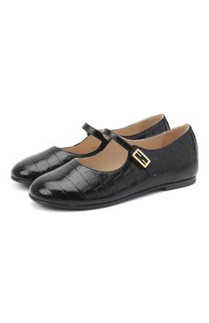 Детские кожаные туфли FENDI черного цвета, арт. JFR321/TC3/32-39 | Фото 1 (Материал внутренний: Натуральная кожа; Региональные ограничения белый список (Axapta Mercury): RU; Материал сплава: Проставлено; Нос: Не проставлено; Девочки-школьная форма: Классическая обувь; ширина носка стельки: 6,9, 7,2, 7,5; высота каблука: 0,8; толщина подошвы: 0,3)