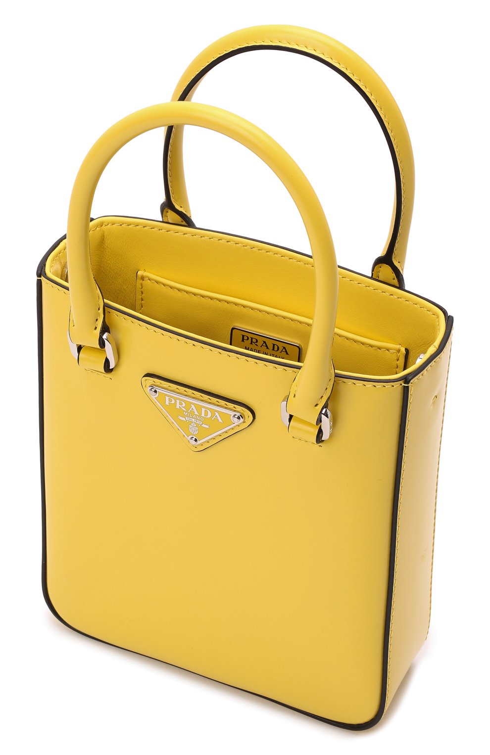 Женский сумка-тоут PRADA желтого цвета, арт. 1BA331-ZO6-F0ZNZ-OOO | Фото 3 (Сумки-технические: Сумки-шопперы; Материал: Натуральная кожа; Размер: mini; Ремень/цепочка: На ремешке)