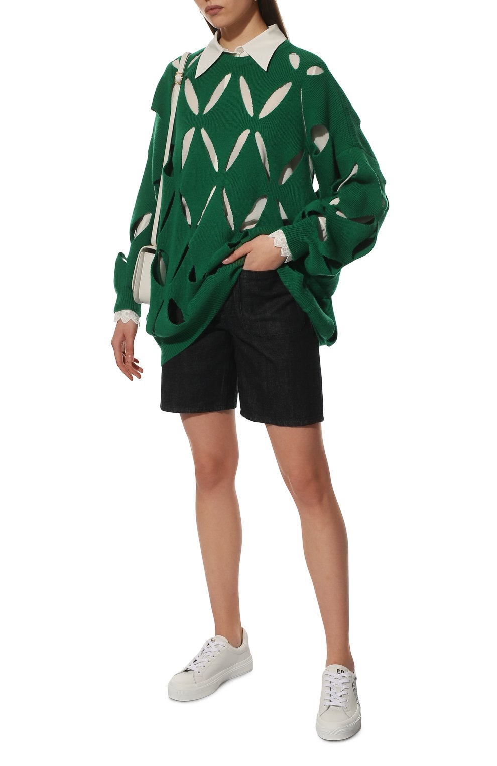 Женский шерстяной пуловер VALENTINO зеленого цвета, арт. XB0KC27X6R2 | Фото 2 (Материал внешний: Шерсть; Рукава: Длинные; Длина (для топов): Стандартные; Женское Кросс-КТ: Пуловер-одежда; Стили: Романтичный)