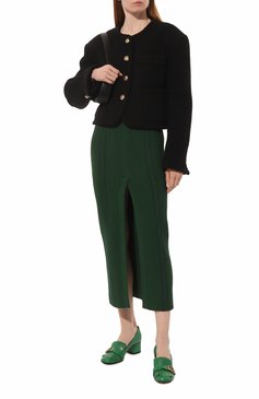 Женские кожаные туфли GUCCI зеленого цвета, арт. 408208 C9D00 | Фото 2 (Каблук высота: Низкий; Материал внутренний: Натуральная кожа; Каблук тип: Устойчивый; Подошва: Плоская)