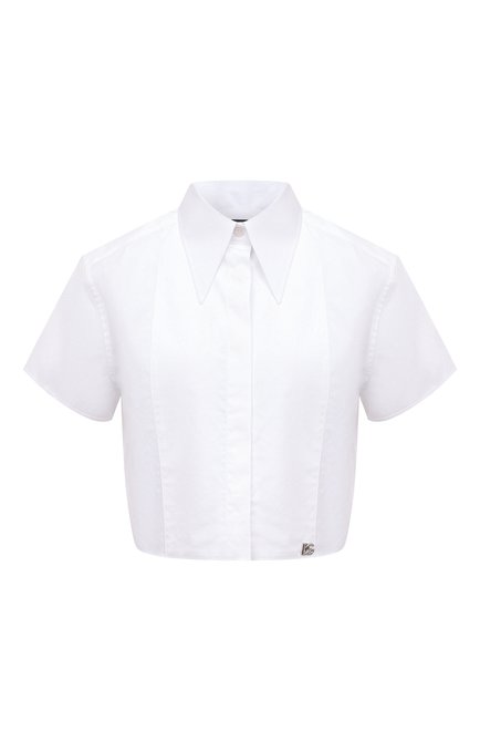 Женская хлопковая рубашка DOLCE & GABBANA белого цвета, арт. F5Q63T/FU5T9 | Фото 1 (Женское Кросс-КТ: Рубашка-одежда; Длина (для топов): Укороченные; Принт: Без принта; Материал внешний: Хлопок; Стили: Классический; Рукава: Короткие)