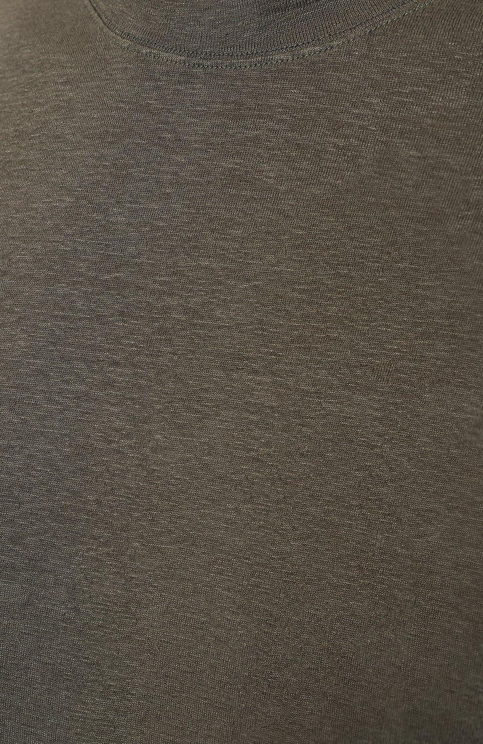 Мужская льняная футболка FEDELI хаки цвета, арт. 6UED0151 | Фото 5 (Принт: Без принта; Рукава: Короткие; Стили: Милитари; Материал внешний: Лен)