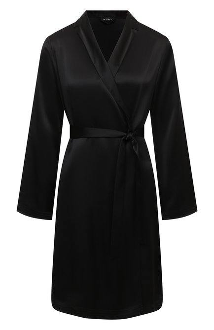 Женский шелковый халат LA PERLA черного цвета по цене 43950 руб., арт. 0020293/C0 | Фото 1