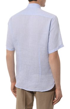 Мужская льняная рубашка BOGNER синего цвета, арт. 58872973 | Фото 4 (Воротник: Button down; Рукава: Короткие; Случай: Повседневный; Длина (для топов): Стандартные; Материал внешний: Лен; Принт: Однотонные; Стили: Кэжуэл)