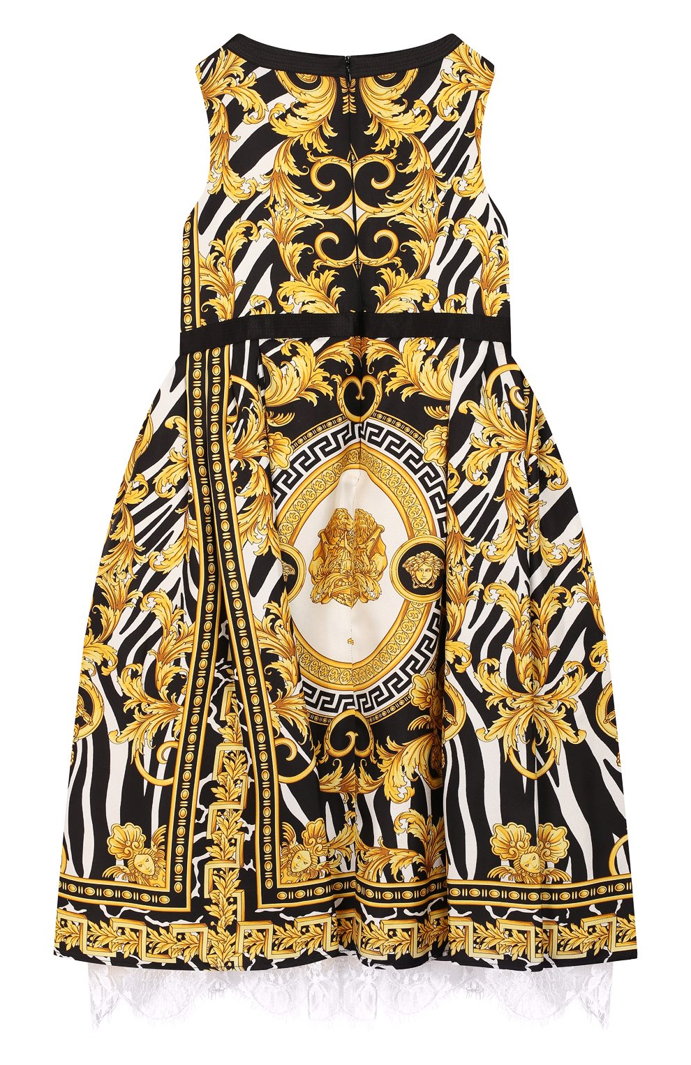 Детское шелковое платье VERSACE разноцветного цвета, арт. YC000090/YA00279/6A | Фото 2 (Материал внешний: Шелк; Рукава: Короткие, Без рукавов; Случай: Повседневный; Принт: С принтом; Девочки Кросс-КТ: Платье-одежда; Материал подклада: Вискоза; Статус проверки: Проверена категория)