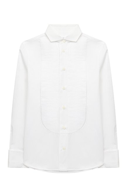 Детская хлопковая рубашка BRUNELLO CUCINELLI белого цвета, арт. BE624S100C | Фото 1 (Материал внешний: Хлопок;  Рукава: Длинные; Стили: Классический; Мальчики-школьная форма: Рубашки; Ростовка одежда: 12 лет | 152 см)