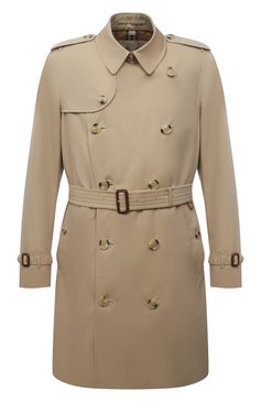 Мужской хлопковый тренч BURBERRY бежевого цвета, арт. 8045864 | Фото 1 (Мужское Кросс-КТ: Тренчкот-верхняя одежда; Рукава: Длинные; Длина (верхняя одежда): До середины бедра; Материал сплава: Проставлено; Материал внешний: Хлопок; Драгоценные камни: Проставлено; Материал подклада: Хлопок; Стили: Кэжуэл)