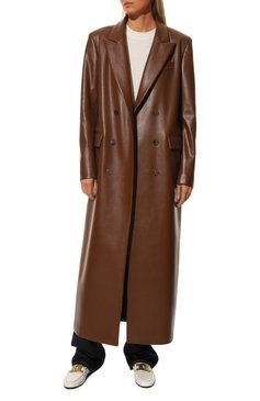 Женское пальто из экокожи SASHAVERSE коричневого цвета, арт. CO003FW22 | Фото 2 (Рукава: Длинные; Материал внешний: Синтетический материал; Длина (верхняя одежда): Длинные; Материал подклада: Вискоза; Стили: Минимализм; 1-2-бортные: Двубортные)