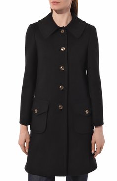 Женское шерстяное пальто GUCCI черного цвета, арт. 626300 ZHW03 | Фото 3 (Стили: Ретро; Рукава: Длинные; Длина (верхняя одежда): До середины бедра; 1-2-бортные: Однобортные)