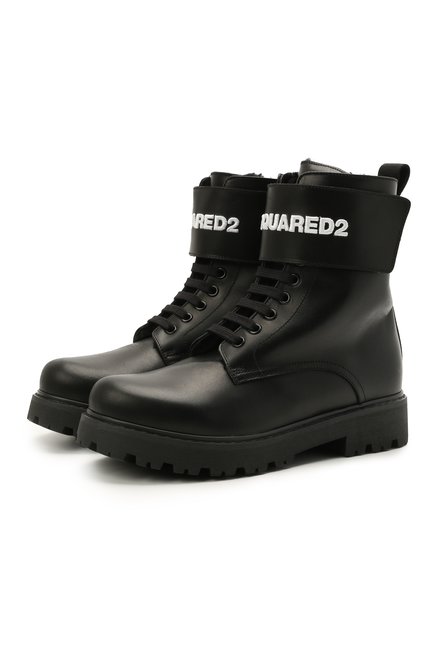 Детские кожаные ботинки DSQUARED2 черного цвета, арт. 68588/RUNNER/36-41 | Фото 1 (Материал утеплителя: Натуральный мех; Материал внешний: Кожа; Длина стельки: 24, 24,5, 26, 23,5)