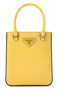 Женский сумка-тоут PRADA желтого цвета, арт. 1BA331-ZO6-F0ZNZ-OOO | Фото 1 (Сумки-технические: Сумки-шопперы; Материал: Натуральная кожа; Размер: mini; Ремень/цепочка: На ремешке)