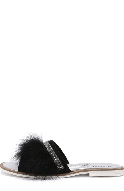 Детский кожаные шлепанцы с фактурной отделкой MONNALISA черного цвета, арт. 871015 | Фото 2 (Статус проверки: Проверено, Проверена категория)