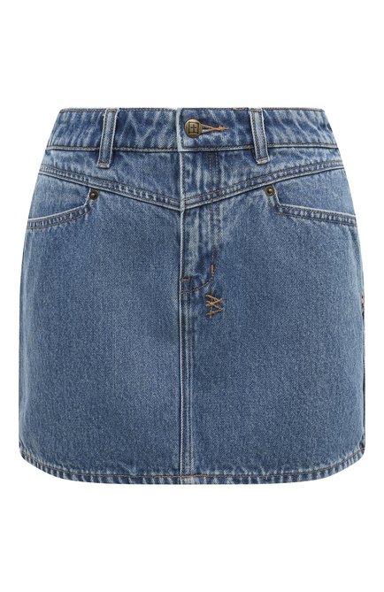 Женская джинсовая юбка KSUBI синего цвета, арт. WFA23SK001 | Фото 1 (Драгоценные камни: Проставлено; Длина Ж (юбки, платья, шорты): Мини; Материал сплава: Проставлено; Материал внешний: Хлопок)