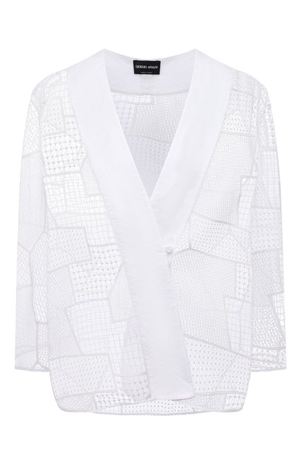 Женская блузка GIORGIO ARMANI белого цвета, арт. 2SHCC030/T038E | Фото 1 (Длина (для топов): Стандартные; Рукава: 3/4; Материал внешний: Синтетический материал; Стили: Кэжуэл; Принт: Без принта; Женское Кросс-КТ: Блуза-одежда)