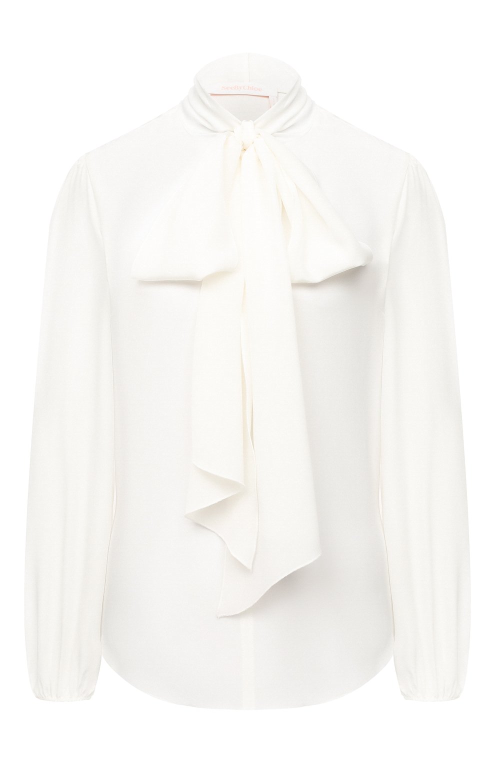 Женская шелковая блузка SEE BY CHLOÉ белого цвета, арт. CHS20WHT14011 | Фото 1 (Материал внешний: Шелк; Рукава: Длинные; Принт: Без принта; Длина (для топов): Стандартные; Стили: Бохо; Женское Кросс-КТ: Блуза-одежда)