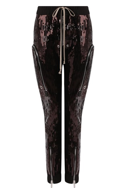 Женские брюки с пайетками RICK OWENS черного цвета, арт. R020S1326/TEEM1 | Фото 1 (Материал внешний: Хлопок; Длина (брюки, джинсы): Стандартные; Женское Кросс-КТ: Брюки-одежда; Силуэт Ж (брюки и джинсы): Узкие)
