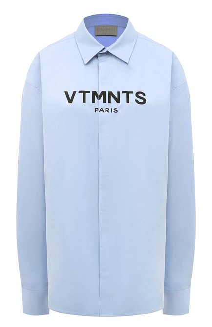 Мужская хлопковая рубашка VTMNTS голубого цвета, арт. VL20SH180N | Фото 1 (М атериал сплава: Проставлено; Длина (для топов): Стандартные; Материал внешний: Хлопок; Рукава: Длинные; Драгоценные камни: Проставлено)