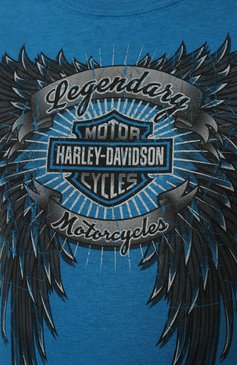 Женская хлопковая футболка HARLEY-DAVIDSON голубого цвета, арт. R004341 | Фото 5 (Рукава: Короткие; Длина (для топов): Стандартные; Стили: Гранж; Принт: С принтом; Материал внешний: Хлопок; Женское Кросс-КТ: Футболка-одежда)