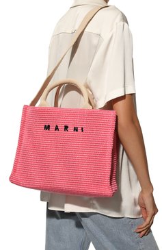 Женский сумка-тоут basket small MARNI розового цвета, арт. SHMP0077U0/P3860 | Фото 6 (Сумки-технические: Сумки-шопперы; Материал сплава: Проставлено; Материал: Текстиль; Драгоценные камни: Проставлено; Размер: small)