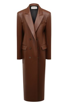 Женское пальто из экокожи SASHAVERSE коричневого цвета, арт. CO003FW22 | Фото 1 (Рукава: Длинные; Материал внешний: Синтетический материал; Длина (верхняя одежда): Длинные; Материал подклада: Вискоза; Стили: Минимализм; 1-2-бортные: Двубортные)