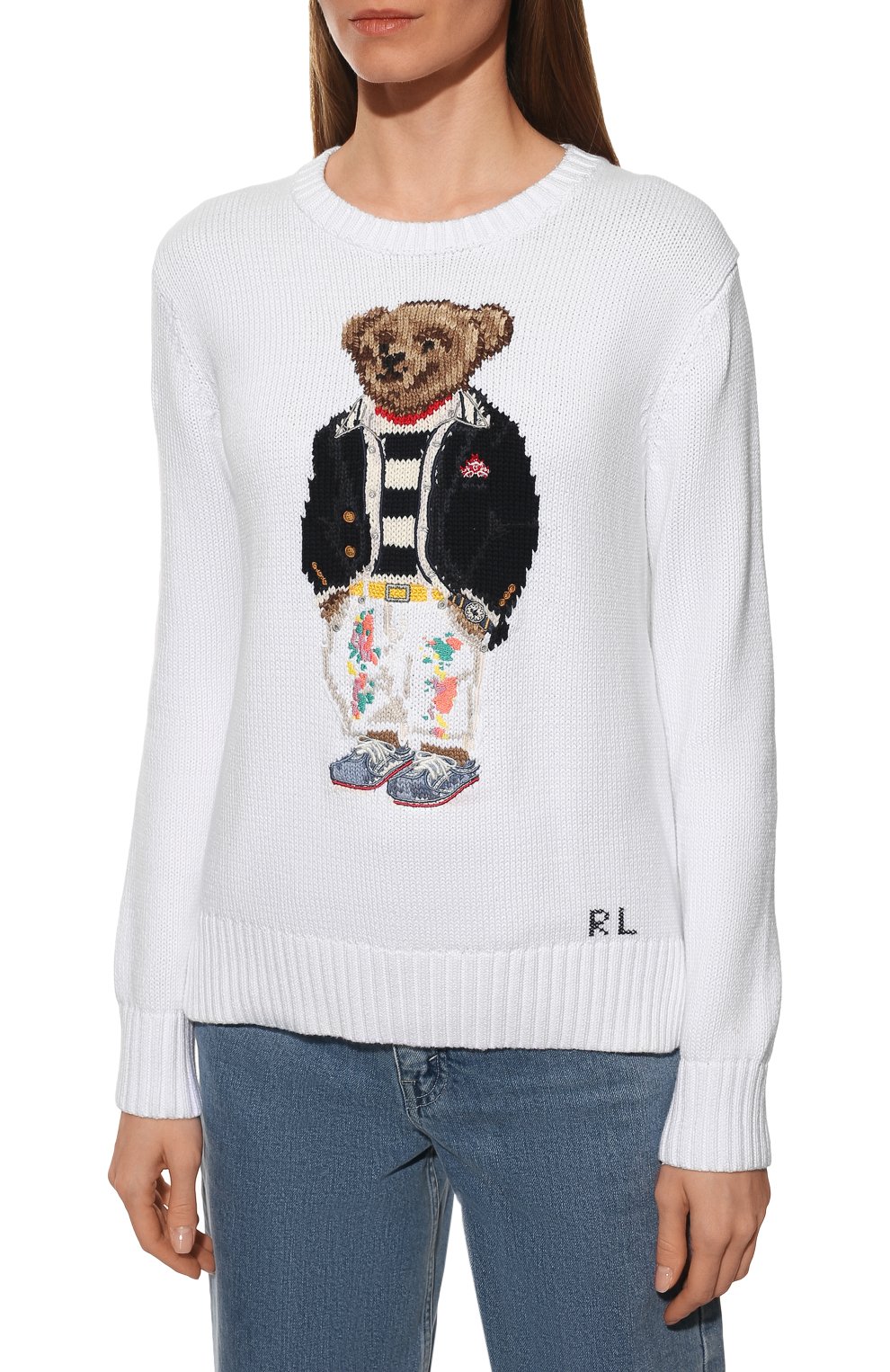 Хлопковый пуловер Polo Ralph Lauren 211856726, цвет белый, размер 40 - фото 3