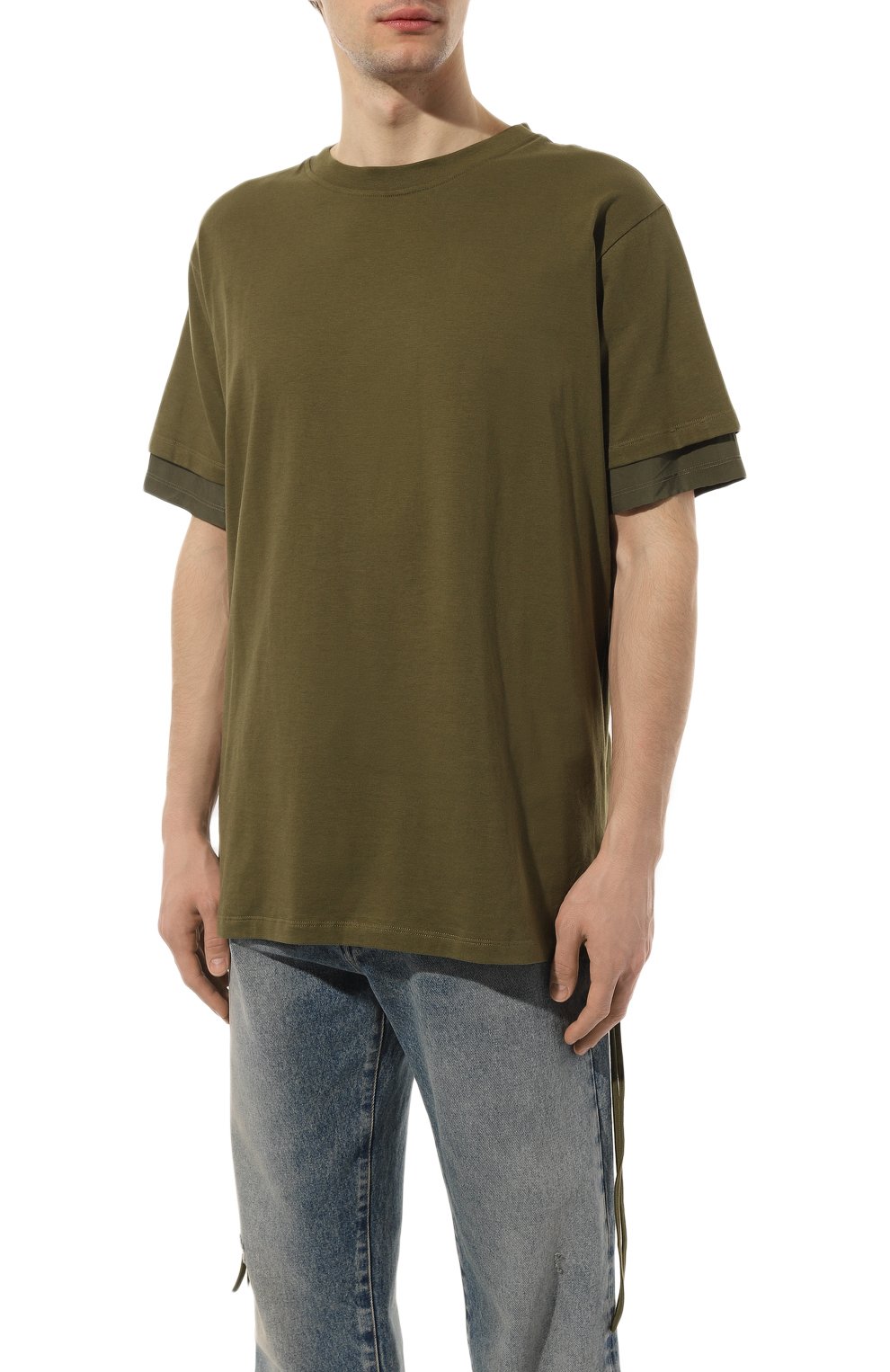 Мужская хлопковая футболка ANDREA YA'AQOV хаки цвета, арт. 23M0PV19 | Фото 3 (Принт: Без принта; Рукава: Короткие; Длина (для топов): Стандартные; Стили: Милитари; Материал внешний: Хлопок)