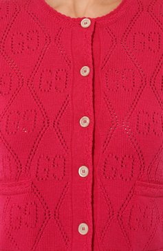 Женский шерстяной кардиган GUCCI фуксия цвета, арт. 642117 XKBL7 | Фото 5 (Материал внешний: Шерсть; Женское Кросс-КТ: Кардиган-одежда; Стили: Кэжуэл)