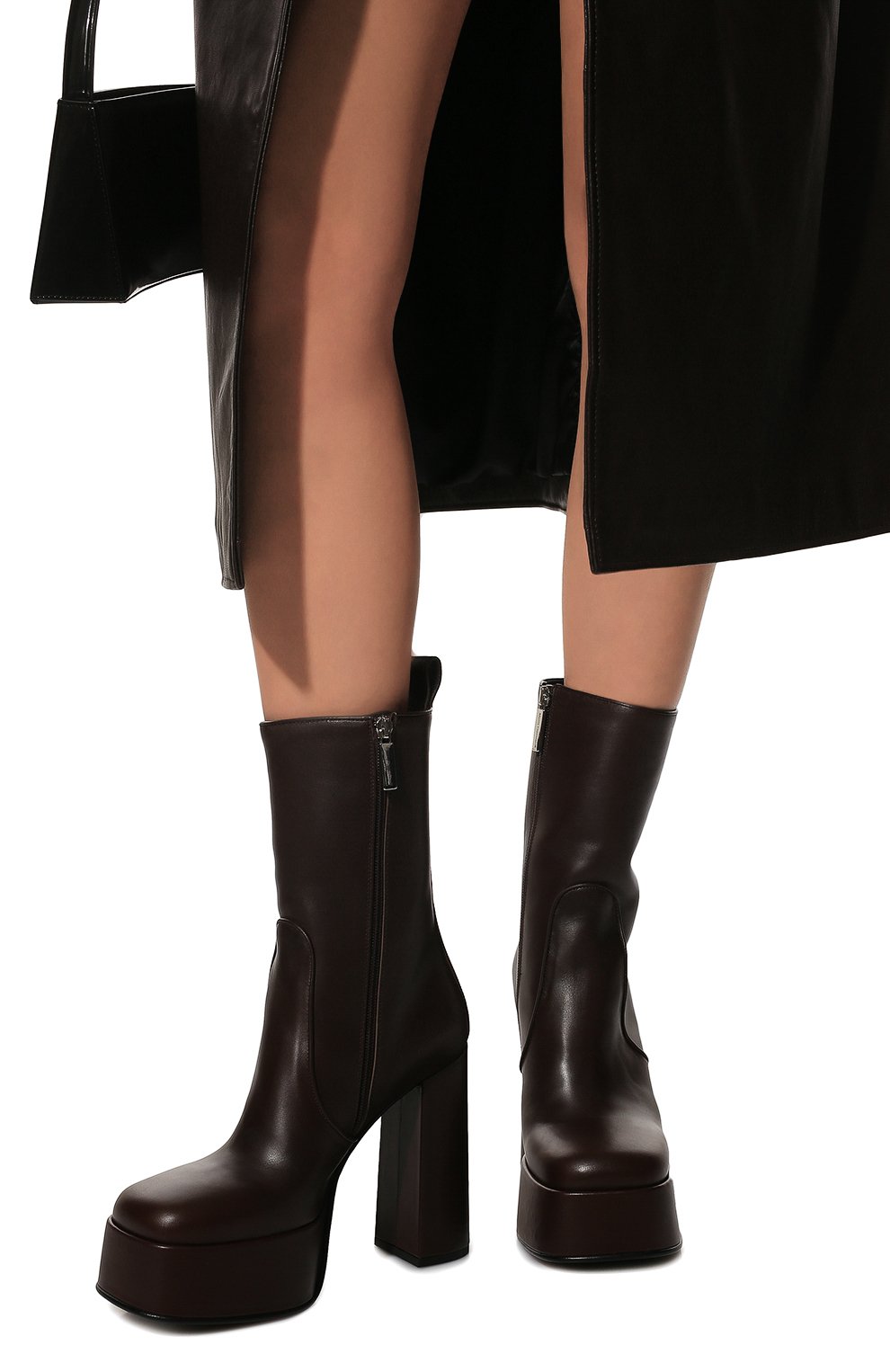 Женские кожаные ботильоны MATTIA CAPEZZANI темно-коричневого цвета, арт. W210/VITELL0 | Фото 3 (Подошва: Платформа; Каблук высота: Высокий; Материал внутренний: Натуральная кожа; Каблук тип: Устойчивый)