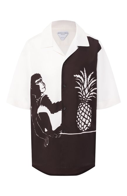 Женская рубашка из вискозы BOTTEGA VENETA коричневого цвета, арт. 622817/VKT20 | Фото 1 (Материал внешний: Вискоза; Длина (для топов): Удлиненные; Рукава: Короткие; Женское Кросс-КТ: Рубашка-одежда; Принт: С принтом; Региональные ограничения белый список (Axapta Mercury): RU)