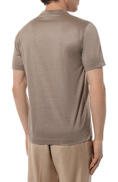 Мужская хлопковая футболка CANALI темно-бежевого цвета, арт. T0356/MJ00002 | Фото 4 (Принт: Без принта; Рукава: Короткие; Длина (для топов): Стандартные; Материал внешний: Хлопок; Стили: Кэжуэл)