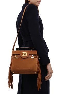 Женская сумка buzz 23 BALMAIN коричневого цвета, арт. WN1DB534/LCRF | Фото 5 (Сумки-технические: Сумки top-handle; Материал: Натуральная кожа, Натуральная замша; Ремень/цепочка: На ремешке; Размер: small)