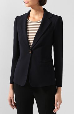 Женский шерстяной жакет GIORGIO ARMANI темно-синего цвета, арт. 0SHGG0DC/T01HK | Фото 3 (Материал внешний: Шерсть; Рукава: Длинные; Длина (для топов): Стандартные; Материал подклада: Синтетический материал; Случай: Формальный; 1-2-бортные: Однобортные; Женское Кросс-КТ: Жакет-одежда; Статус проверки: Проверена категория)