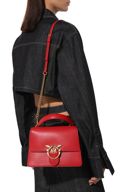 Женская сумка love one PINKO красного цвета, арт. 100066/A0F1 | Фото 2 (Размер: small; Драгоценные камни: Проставлено; Материал: Натуральная кожа; Материал сплава: Проставлено; Ремень/цепочка: На ремешке)