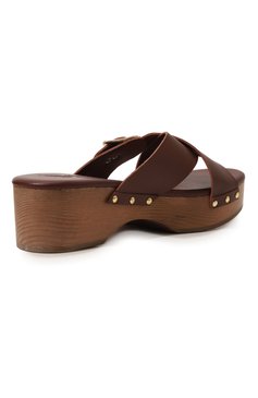Женские кожаные сабо marilisa ANCIENT GREEK SANDALS темно-коричневого цвета, арт. MARILISA CL0G | Фото 5 (Подошва: Платформа; Каблук высота: Низкий; Материал внутренний: Натуральная кожа; Материал сплава: Проставлено; Каблук тип: Устойчивый; Драгоценные камни: Проставлено)