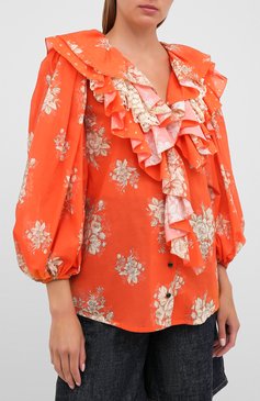 Женская хлопковая блузка ULYANA SERGEENKO красного цвета, арт. CMA003SS20P (0305т20) | Фото 3 (Рукава: Длинные; Длина (для топов): Стандартные; Принт: С принтом; Материал внешний: Хлопок; Женское Кросс-КТ: Блуза-одежда)