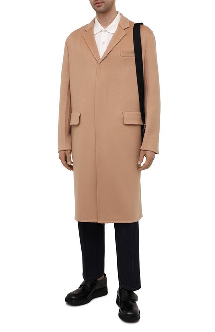 Мужской кашемировое пальто PRADA бежевого цвета, арт. UC465X-1YE6-F0040-211 | Фото 2 (Длина (верхняя одежда): До колена; Материал внешний: Шерсть, Кашемир; Рукава: Длинные; Мужское Кросс-КТ: пальто-верхняя одежда; Стили: Классический)