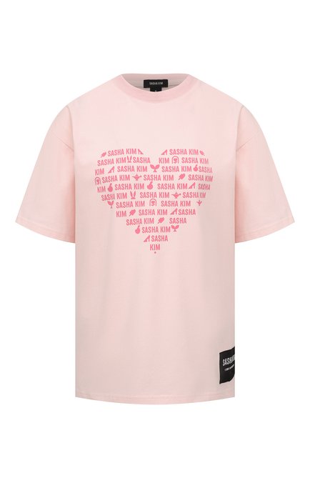 Женская хлопковая футболка SASHA KIM розового цвета, арт. УТ-00000614 | Фото 1 (Материал внешний: Хлопок; Рукава: Короткие; Длина (для топов): Стандартные; Стили: Спорт-шик; Принт: С принтом; Женское Кросс-КТ: Футболка-одежда)
