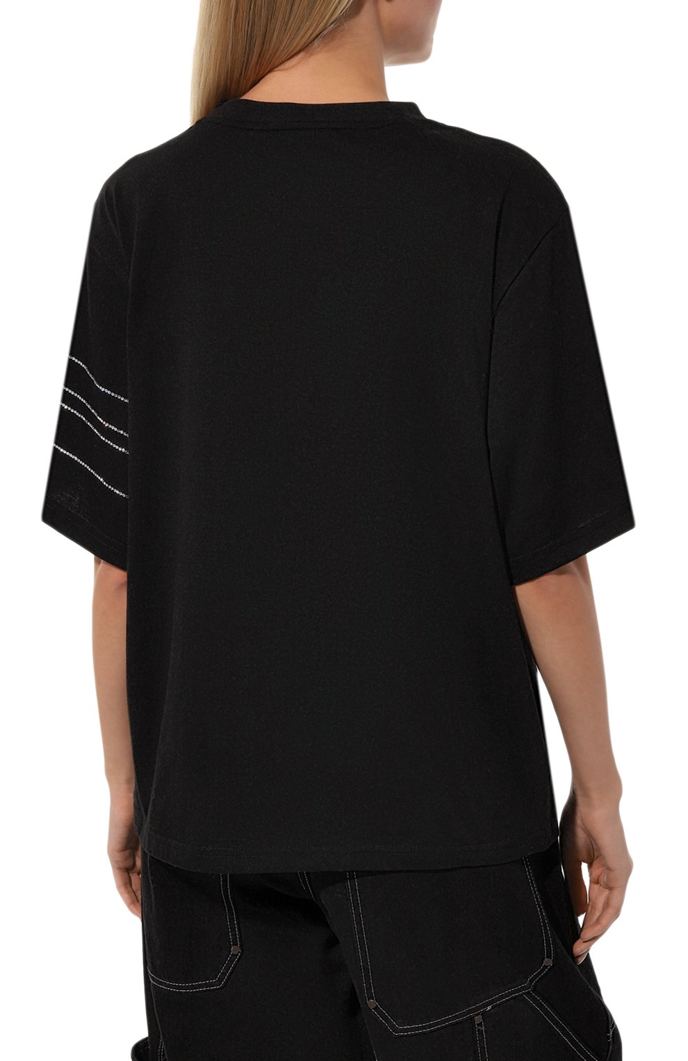 Женская хлопковая футболка GCDS черного цвета, арт. FW23W130304 | Фото 4 (Рукава: Короткие; Длина (для топов): Стандартные; Принт: С принтом; Материал сплава: Проставлено; Материал внешний: Хлопок; Стили: Спорт-шик; Женское Кросс-КТ: Футболка-одежда; Драгоценные камни: Проставлено)