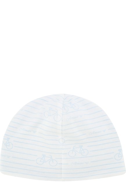 Детского хлопковая шапка с принтом ARMANI JUNIOR голубого цвета, арт. 404113/8P512 | Фото 2 (Материал: Хлопок, Текстиль; Статус проверки: Проверено, Проверена категория)