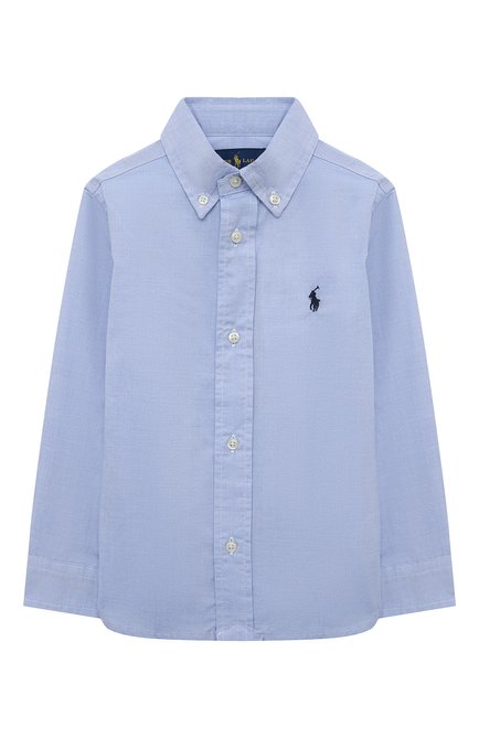 Детская хлопковая рубашка RALPH LAUREN голубого цвета, арт. 322819238 | Фото 1 (Материал внешний: Хлопок; Рукава: Длинные; Стили: Классический; Мальчики-школьная форма: Рубашки)