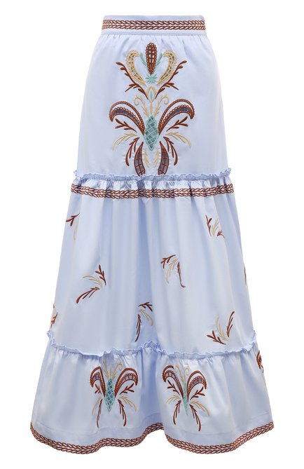 Женская хлопковая юбка LUG VON SIGA светло-голубого цвета, арт. LVSRS2023401 | Фото 1 (Длина Ж (юбки, платья, шорты): Макси; Материал внешний: Хлопок)